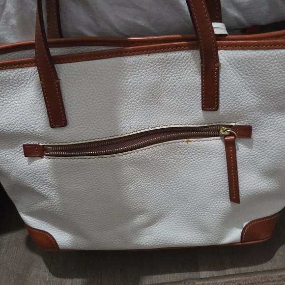 Dooney & Bourke White and Brown Leather Tote Bag - Picture 10 of 14